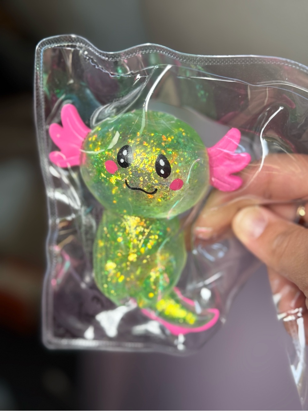 Green Glitter Axolotl Pet Toy - Pink Accents